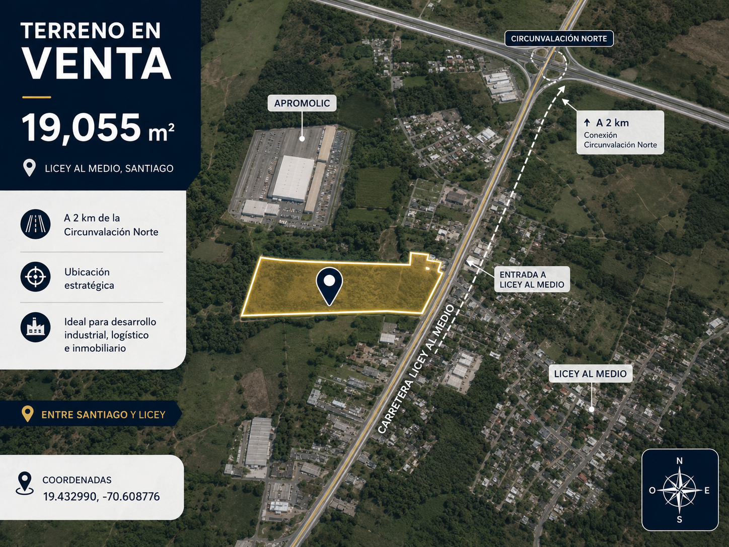 Terreno Estratégico de 19,055 m² para Desarrollo Industrial e Inmobiliario en Licey
