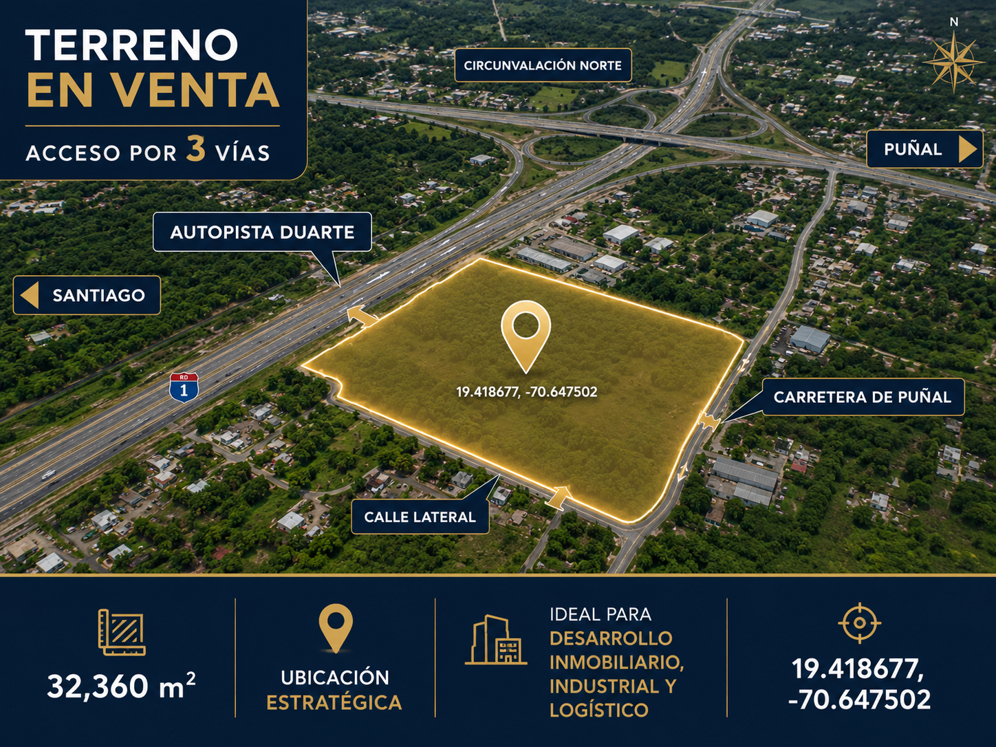 Terreno Industrial e Inmobiliario de 32,360 m² entre Santiago y Puñal